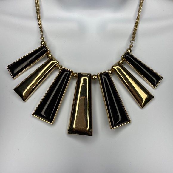 Boho Chic Gold Tone Black Enamel Tribal Necklace - Picture 6 of 8